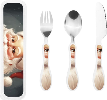 3-Piece Kids Silverware Set With Storage Case, Stainless Steel Reusable Children Safe Knife Spoon Fork Set Leaves Floral On Rustic Wood Children Flatware Set For Kids Lunch Box