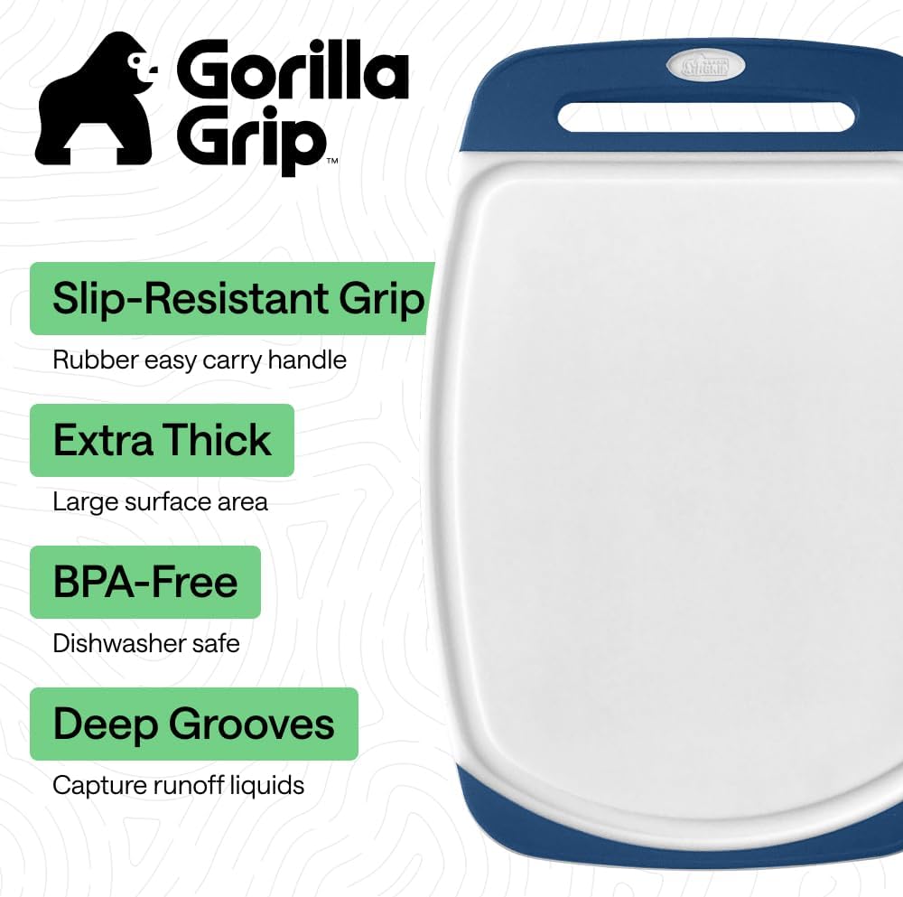 GORILLA GRIP BPA-Free Reversible Kitchen Cutting Board Set of 3, US Designed, Nonporous, Juice Grooves Catch Liquid, Slip Resistant Border, Dishwasher Safe, Durable Large Food Chopping Boards, Black