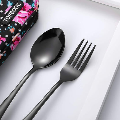 Travel Utensils,Reusable Silverware Set To Go Portable Cutlery Set with a Waterproof Carrying Case for Lunch Boxes Workplace Camping Picnic (Purple)