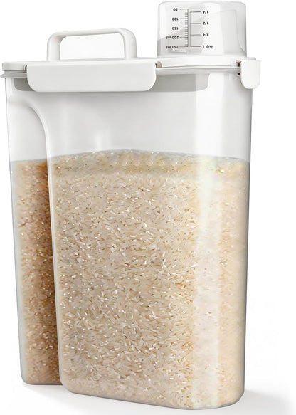 Viretec Rice Storage Container, 15 to 20lb Dry Food Airtight Dispenser, Pet Dog Cat Food Canister, BPA Free Clear Plastic Kitchen and Pantry Bin for Oatmeal, Cereal, Pasta, Flour Pack of 2 Grey