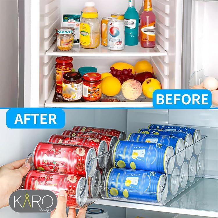 KARO DAILY 2-Pack Clear Fridge Organizer Bins – BPA-Free Transparent Refrigerator Storage Boxes with Open Front for Easy Access, Stackable Kitchen & Pantry Organizers for Cans, Bottles & Food