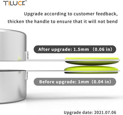 TILUCK Stainless Steel Measuring Cups and Spoons Set with Silicone Handle – Nesting Design for Space-Saving, Heavy Duty & Dishwasher Safe for Dry/Liquid Ingredients, Cooking & Baking (10)