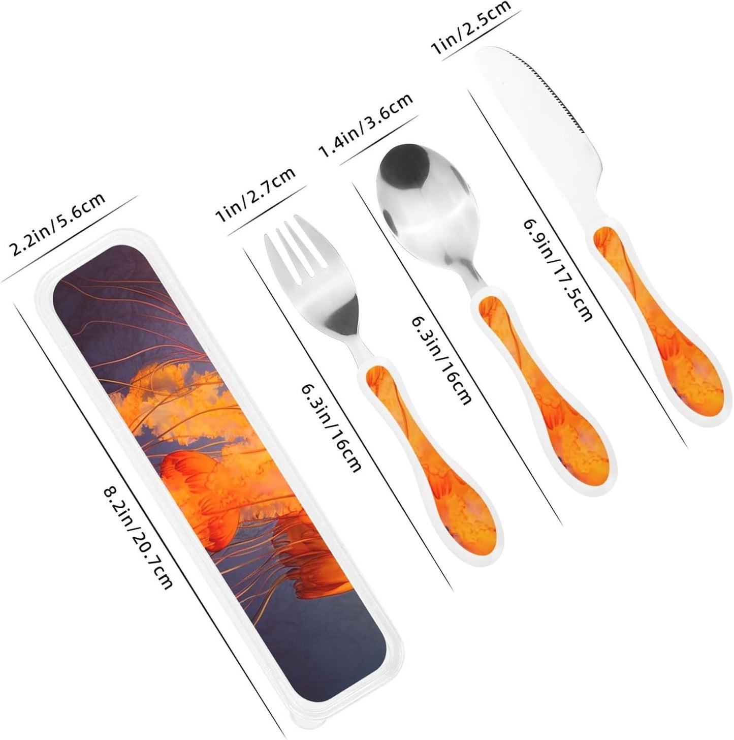 3-Piece Kids Silverware Set With Storage Case, Stainless Steel Reusable Children Safe Knife Spoon Fork Set Blue Active Girl Running Sunset Children Flatware Set For Kids Lunch Box - Colors C