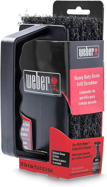 Weber Grill Grate Scrubber, Black – Heavy‑Duty BBQ Grate Scrubber with Comfortable Contoured Grip & 3 Replaceable Cleaning Pads