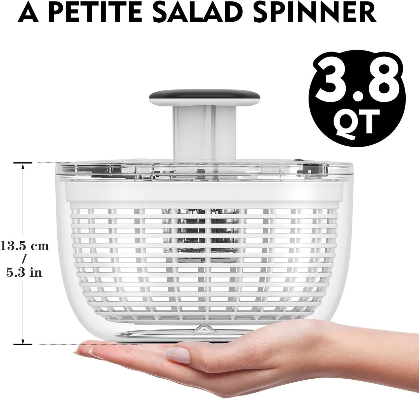 Ourokhome 6.3 QT Salad Spinner with Fully Removable Lid, Large Lettuce Dryer with One-Hand Press Pump, Instant Stop Brake Button and Retractable Handle, Vegetable Washer & Spinner for Greens and Herbs