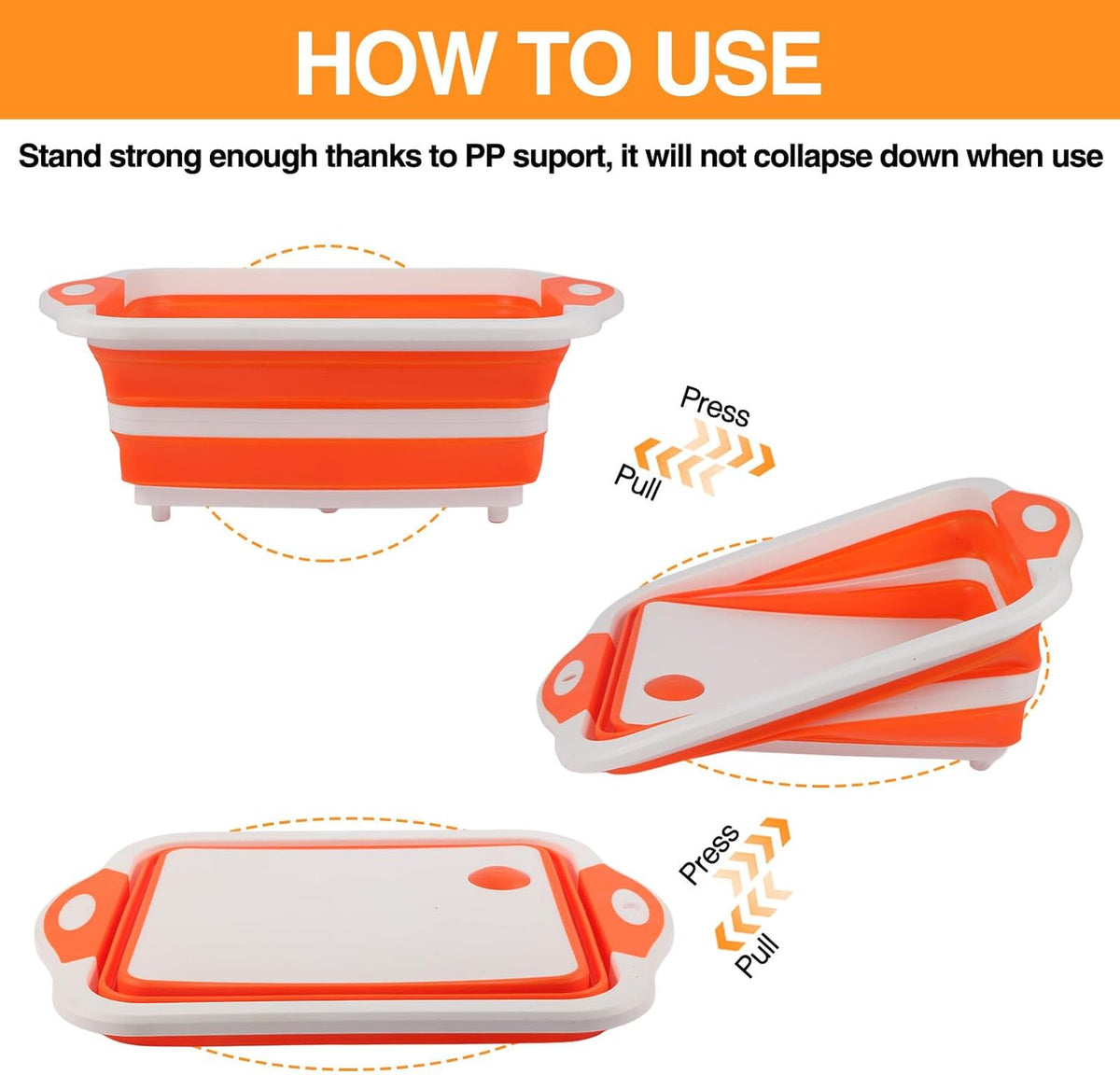 Collapsible BBQ Prep Tub/Cutting Board 10L, Orange