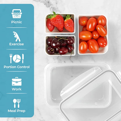 carrotez Food Storage Containers with 3 Removable Compartments, Food Prep Container with Airtight Lids, Portion Control Container, Microwave Safe, Reusable, 4.64 Cup (1100ml)