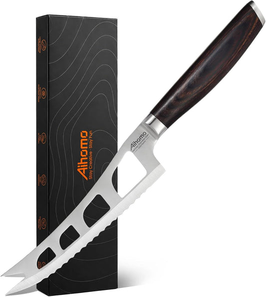 5.5-Inch Offset Cheese Knife for Soft & Semi-Hard Cheese, Serrated Blade