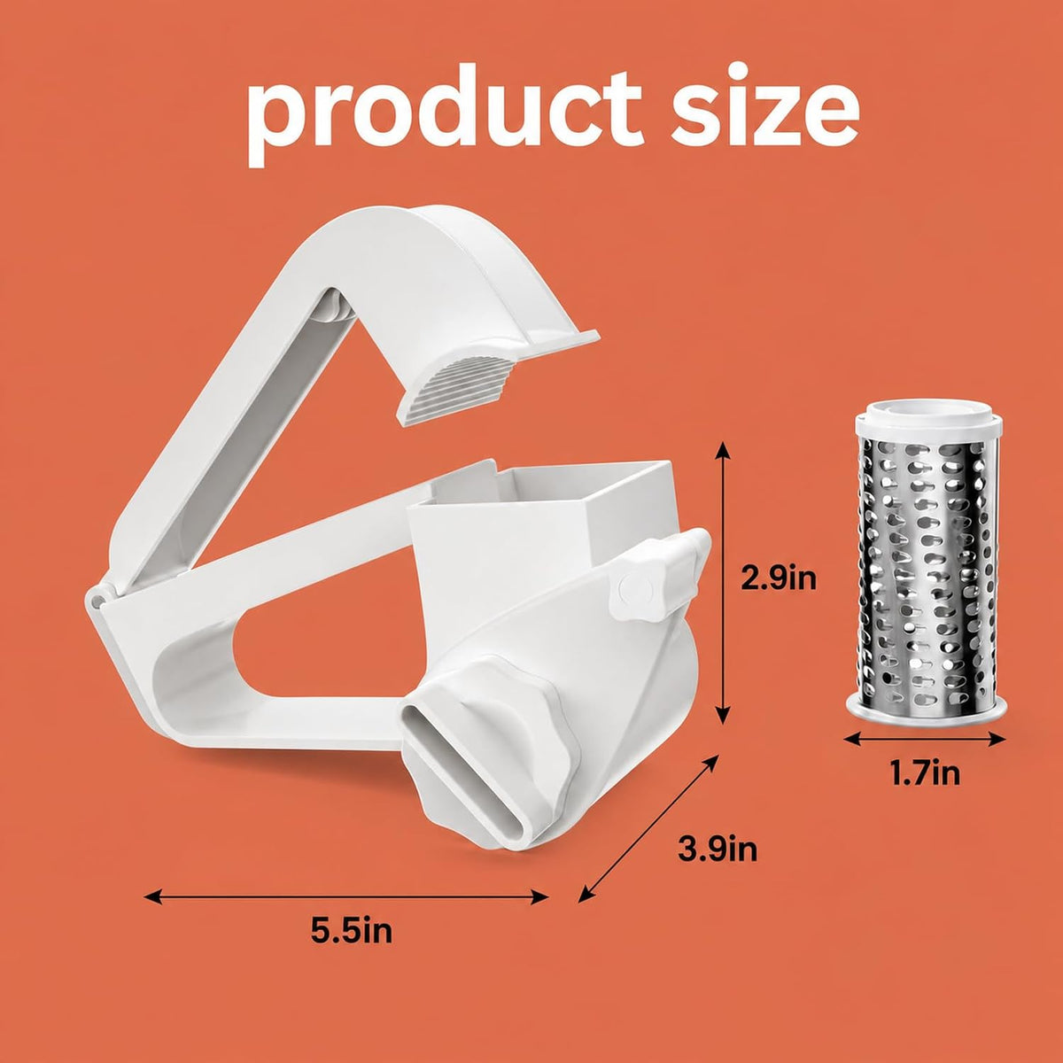 Rotary Cheese Grater with 3 Stainless Steel Drums – Handheld Cheese grater Shredder for Hard Cheese,Nuts & Chocolate | Fine, Coarse & Slicing Blades | White Body | Dishwasher Safe