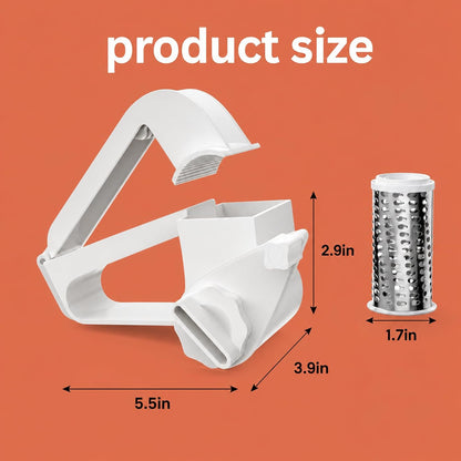 Rotary Cheese Grater with 3 Stainless Steel Drums – Handheld Cheese grater Shredder for Hard Cheese,Nuts & Chocolate | Fine, Coarse & Slicing Blades | White Body | Dishwasher Safe