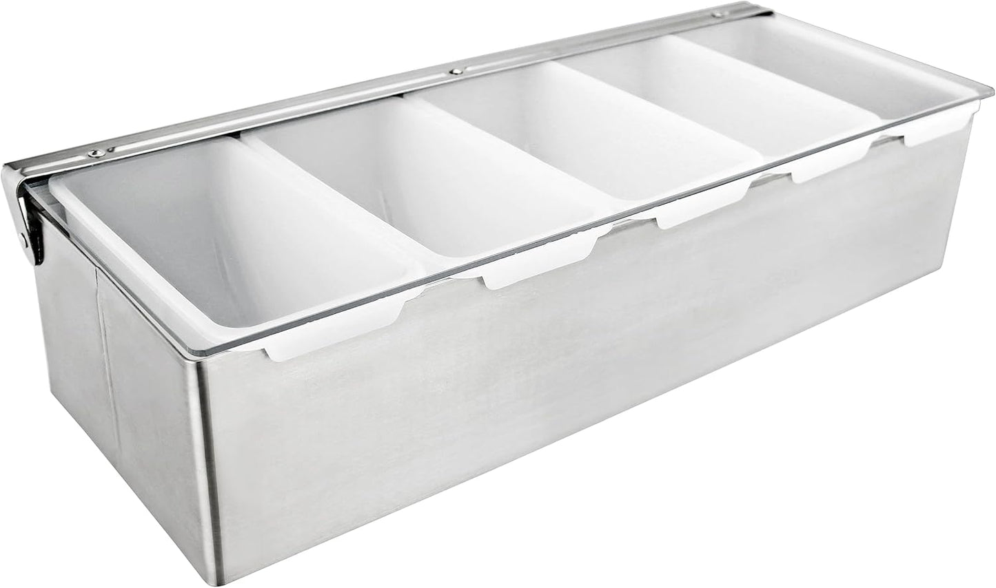 New Star Foodservice 48025 Stainless Steel Condiment Dispenser with 4 Compartments (NO ICE Tray Included)