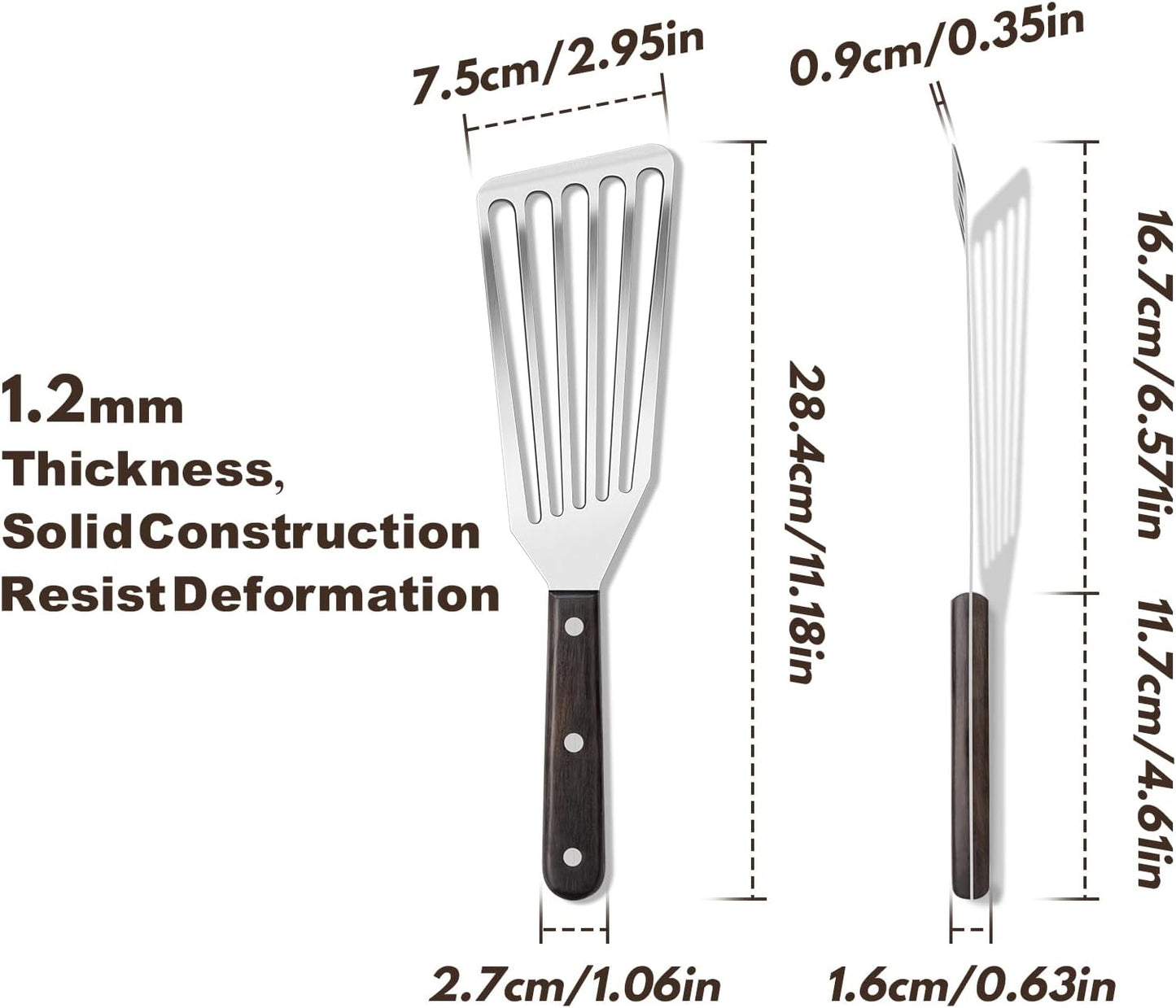Rainspire Fish Spatula Stainless Steel Slotted Turner with Sloped Head Design for Flipping Delicate Food, Egg, Patties, Fries