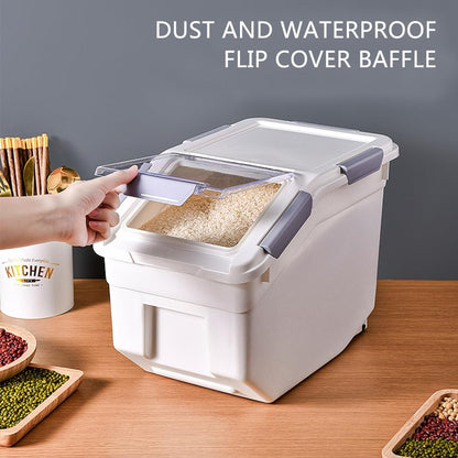 20Lbs 2 Pack Food Storage Container with Scoop, Airtight Rice Storage Bins Flour Containers Pet Food Dispenser with Handle & Wheels, Plastic Kitchen Pantry Organization for Cereal Baking Supplies