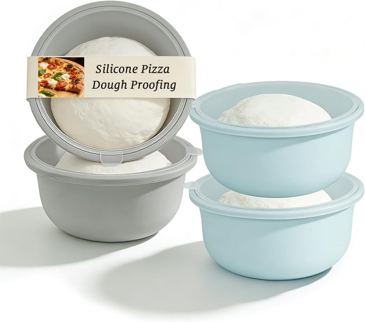 Stackable Silicone Pizza Dough Proofing Containers with Lids,Pizza Dough Proofing Box | Make 12" Pizzas 700ml(Beige)
