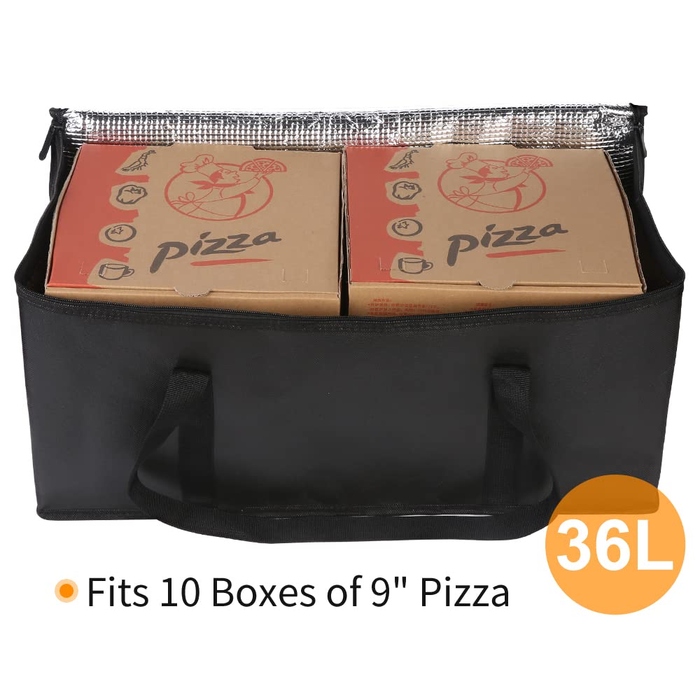 Bodaon Insulated Food Delivery Bag, XXXL Pizza Delivery Bags for Hot and Cold Food, Commercial, Large Capacity Reusable Warming Bag, Catering Cooler Bag for Rideshare, Warmers for Parties (Black, 1Pk)
