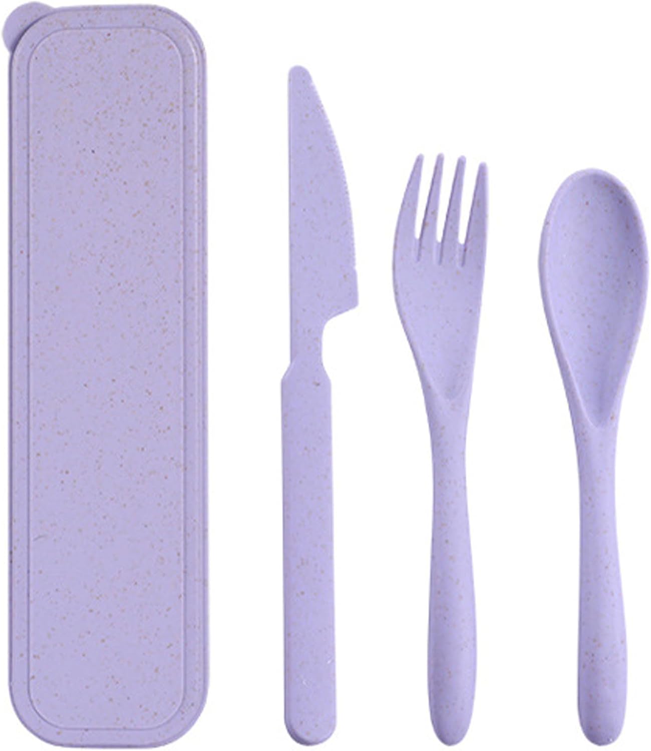Reusable Travel Utensils with Case, Wheat Straw Portable Plastic Fork Spoons Knife Tableware, Eco-Friendly BPA Free Camping Cutlery for Lunch Box Accessories Work Picnic or Daily Use (Purple)