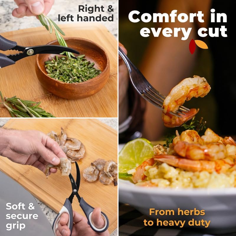 Kitchen Shears by Gidli - Liftime Replacement Warranty* - Includes Seafood Scissors As a Bonus - Heavy Duty Utility Stainless Steel All Purpose Ultra Sharp Scissors for Food/Cooking