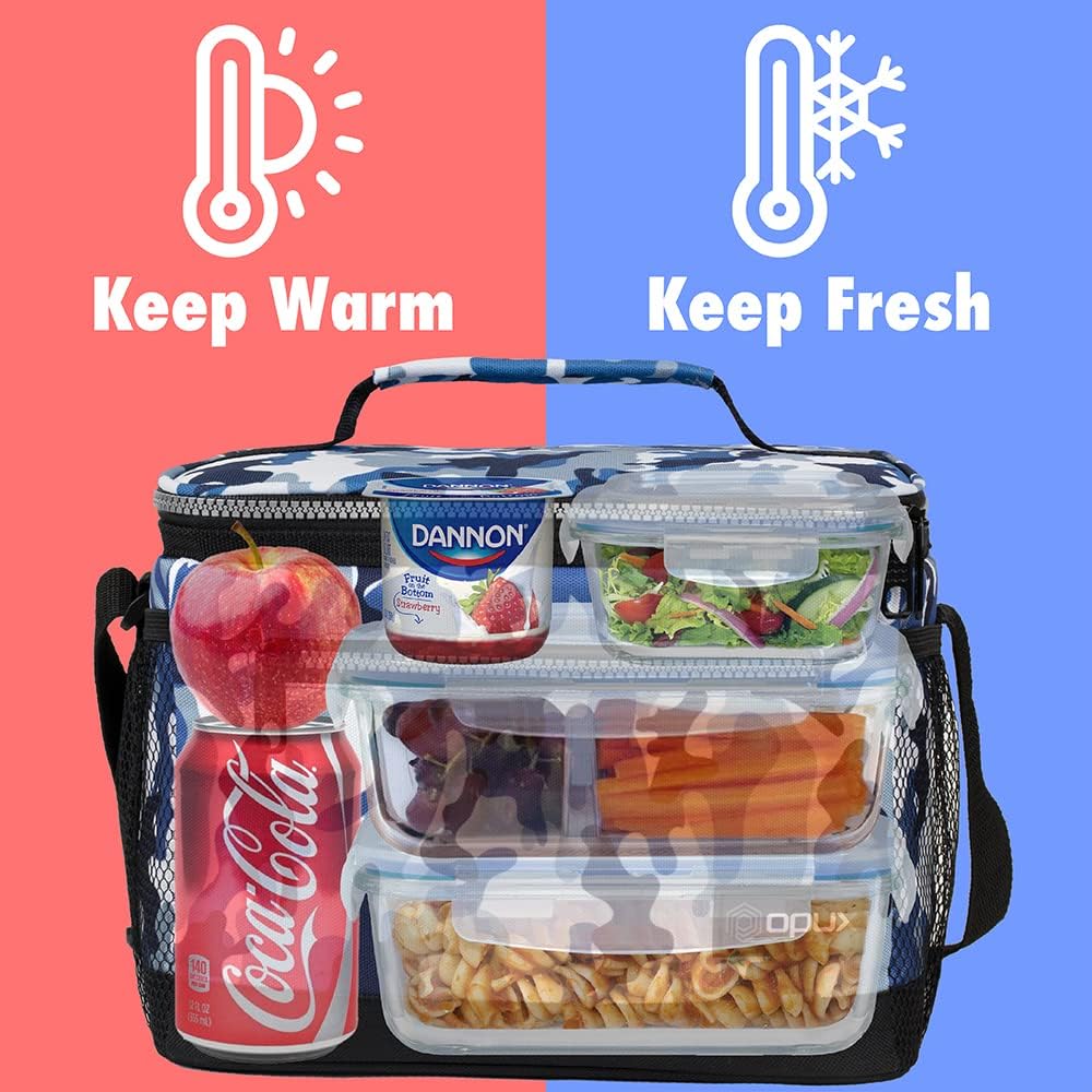 opux Insulated Lunch Box Men Women, Lunch Bag for Work School, Leakproof Soft Cooler Tote Adult, Large Lunch Pail Kids Boys Girls, Picnic Beach Food Bag with Shoulder Strap, Purple Floral