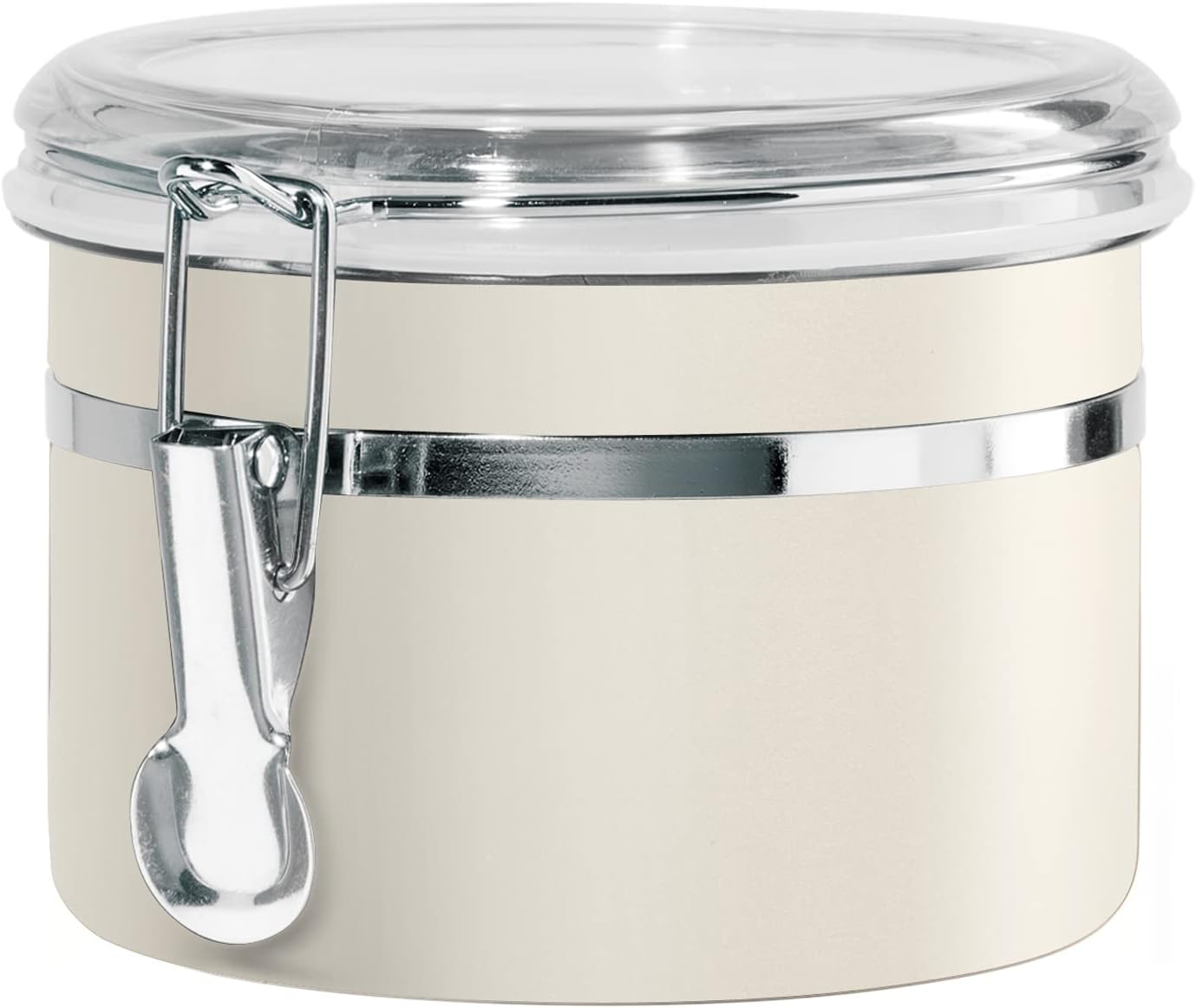 Oggi Stainless Steel Kitchen Canister 62 fl oz - Airtight Clamp Lid, Clear See-Thru Top - Ideal for Kitchen Storage, Food Storage, Pantry Storage. Large Size 5" x 7.5".