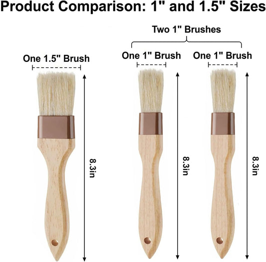 3 Pcs Natural Bristle Pastry Brush, Basting Brush for Baking and Grilling, Heat Resistant Cooking Brush for Butter, Oil and Marinade