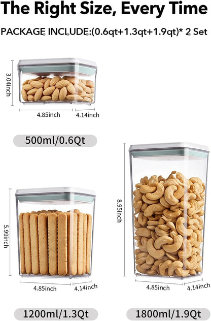 Airtight Food Storage with One-Touch Lid, (3 × 1.27 QT / 1.2 L) Stackable Durable PET for Sugar, Grains, Coffee Beans, and Baking Pantry Organization