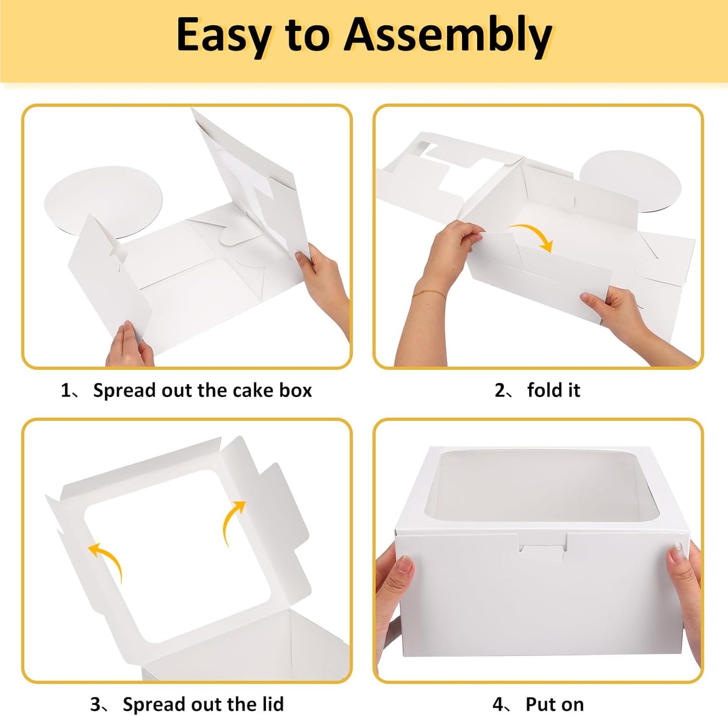 Moretoes 2 Pack Cake Boxes 10 Inch with Boards, 10x10x5 Inches White Cake Carrier Bakery Containers, Disposable Bakery Boxes for Valentine's Day Mother's Day for Cake Cupcake Cookie Pie Pastry