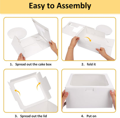 Moretoes 2 Pack Cake Boxes 10 Inch with Boards, 10x10x5 Inches White Cake Carrier Bakery Containers, Disposable Bakery Boxes for Valentine's Day Mother's Day for Cake Cupcake Cookie Pie Pastry