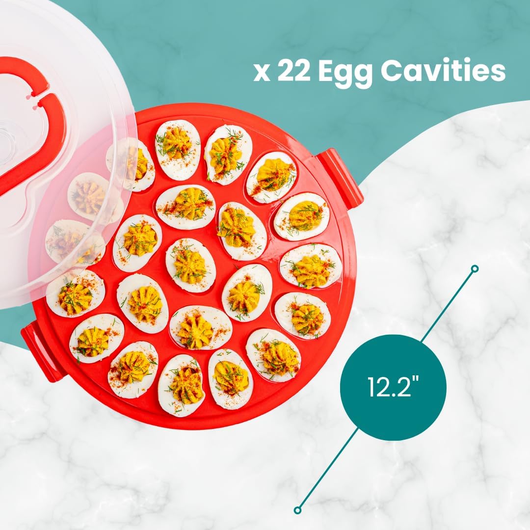 Deviled Egg Containers with Lid & Handles, 22-Count Portable Carrier, Dishwasher Safe Tray, Refrigerator Storage, High-Capacity Trays Deviled Egg Holder - Blue