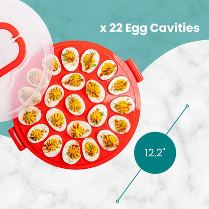 Deviled Egg Containers with Lid & Handles, 22-Count Portable Carrier, Dishwasher Safe Tray, Refrigerator Storage, High-Capacity Trays Deviled Egg Holder - Blue