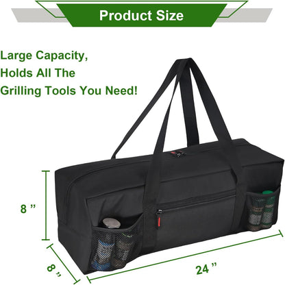 Extra Thick 24" Storage Bag Grill Tool Organizer Pro, BBQ Tool Heavy Duty Storage Bag with Pockets, Double Layer 600D Oxford Cloth Waterproof (2X Thickness), Camping, Tailgating, BBQ Party Gift