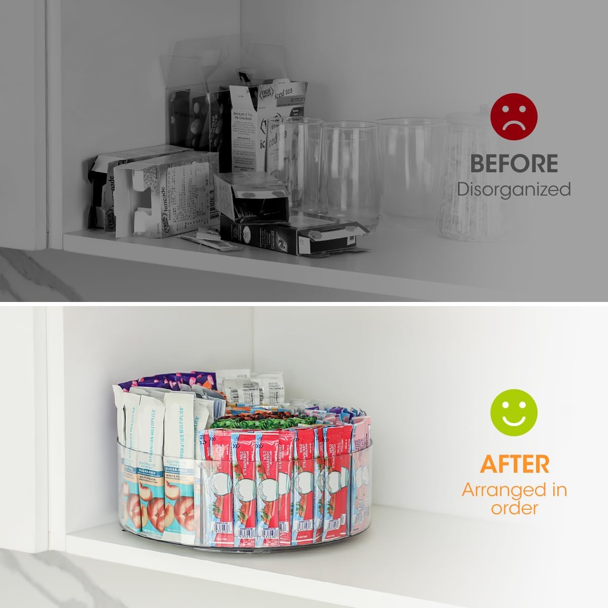 AIEVE Drink Packet Organizer, Water Drink Packet Holder with Removable Divider, Water Flavor Packet Organization Container for Kitchen Organizers and Storage (6 Compartments)