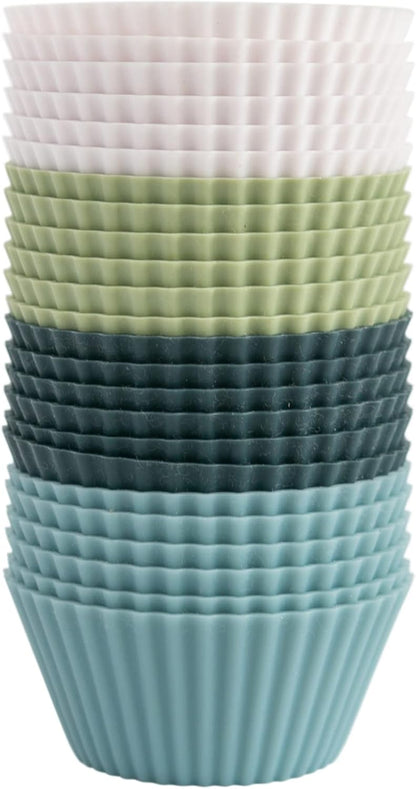 The Silicone Kitchen Reusable Mini Silicone Baking Cup, Non-Toxic, BPA Free, Dishwasher Safe, Mini, 24 Pack, White Blue Green