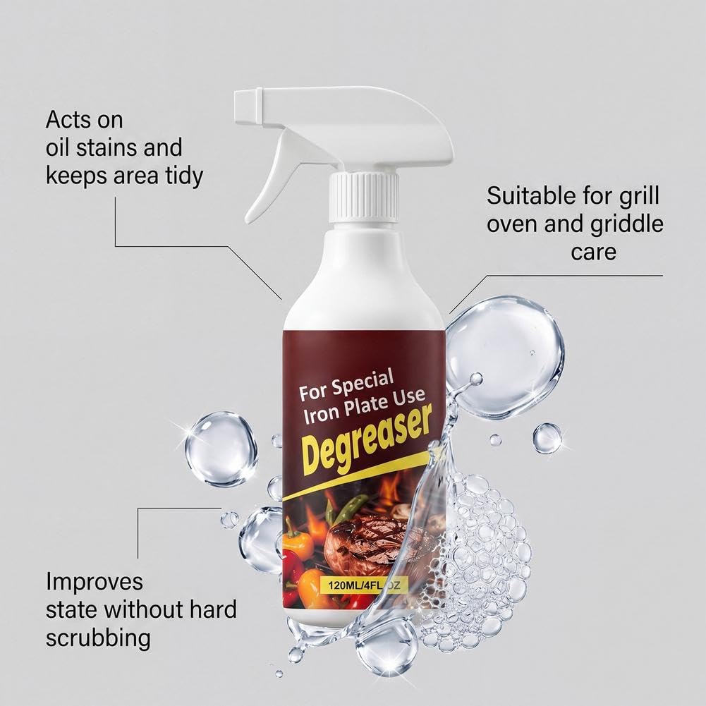 Grill Degreaser Spray 120ml – Heavy Duty BBQ Cleaner with Foaming Action, Fast-Acting for Stubborn Grease & Burnt Food on Grates, Stainless Steel, Oven