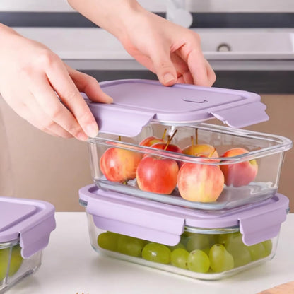 Glass Food Storage Containers with Lids, Airtight Meal Prep Containers, 4 Pack Set with Multiple Sizes (Purple)