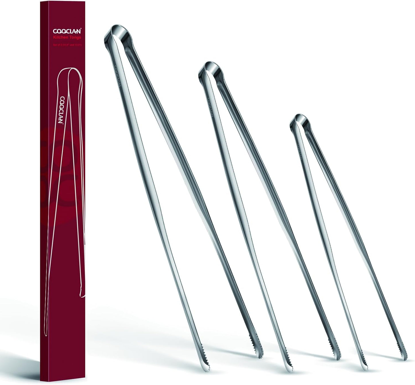 Precision Serrated Non-Slip Tips Cooking Tongs 2 Set (11.5" & 13.5"), 18/8 Stainless Steel Metal Tong, Light but Durable, Easily Control Kitchen Tweezer Tongs for Frying, Plating, BBQ