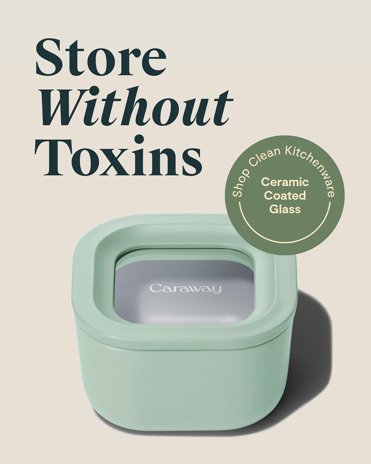 Caraway Glass Food Storage - 4.4 Cup Glass Container - Ceramic Coated - Easy to Store, Non Toxic, Non Stick Lunch Box Container with Lids - Dishwasher, Oven, & Microwave Safe - Mist