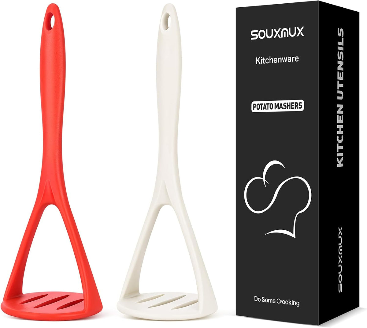 2-Pack Silicone Potato Masher - Heavy Duty, Non-Scratch, Dishwasher Safe