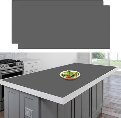 36"x24"(90cmx60cm) Large Silicone Mat for Kitchen Counter, Heat Resistant Non-Slip Countertop Protector, Waterproof Silicone Craft Mat for Kitchen Island, 2Pack (Semitransparent)