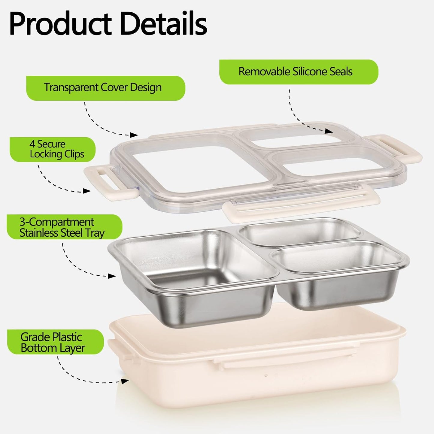 Stainless Steel Bento Box, 3 Compartments Leakproof Stainless Steel Snack Containers, 25 oz Premium 304 Metal Lunch Box for Adults, BPA-Free, Dishwasher Safe (Blue)