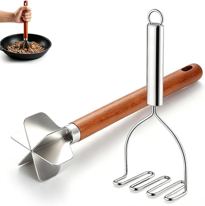 Meat Chopper Potato Masher Set of 2, Berglander Heat Resistant Meat Masher for Hamburger, Ground Beef Smasher, Mash Kitchen Tools & Utensils for Avocado, Salad, Vegetables, Fruit, Food Potato, Tomato