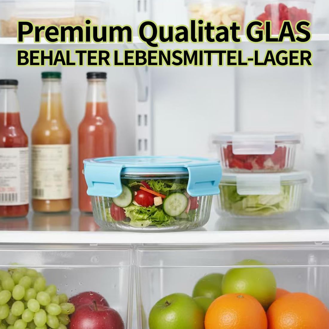 Small Round Glass Food Storage Containers with Lids, 1.5 Cup Round Food Containers set BPA-Free, 12oz Glass Lunch Bowls for Soup Leftover, Microwave, Dishwasher and Freezer Safe (4pack)