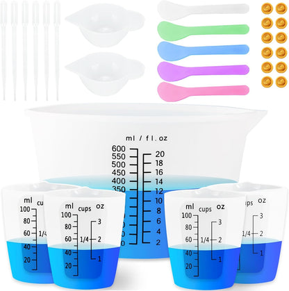 Creahaus Silicone Measuring Cups Tool Kit for Resin, Non-Stick 250 & 100ml Epoxy Mixing Cups, Reusable Resin Supplies with Silicone Mat, Stir Sticks, Pipettes, Cups for Molds, Jewelry Making