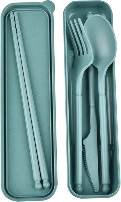 Reusable Travel Utensils Set with Case, 4 Sets Plastic Portable Knife Fork Spoons Tableware for Kids Adults Travel Picnic Camping Utensils