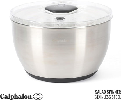 Calphalon Aero 6.3-Qt Stainless Steel Salad Spinner, Fruit & Vegetable Washer Bowl with Strainer Basket for Washing Lettuce, Spinach, Herbs & Fresh Produce