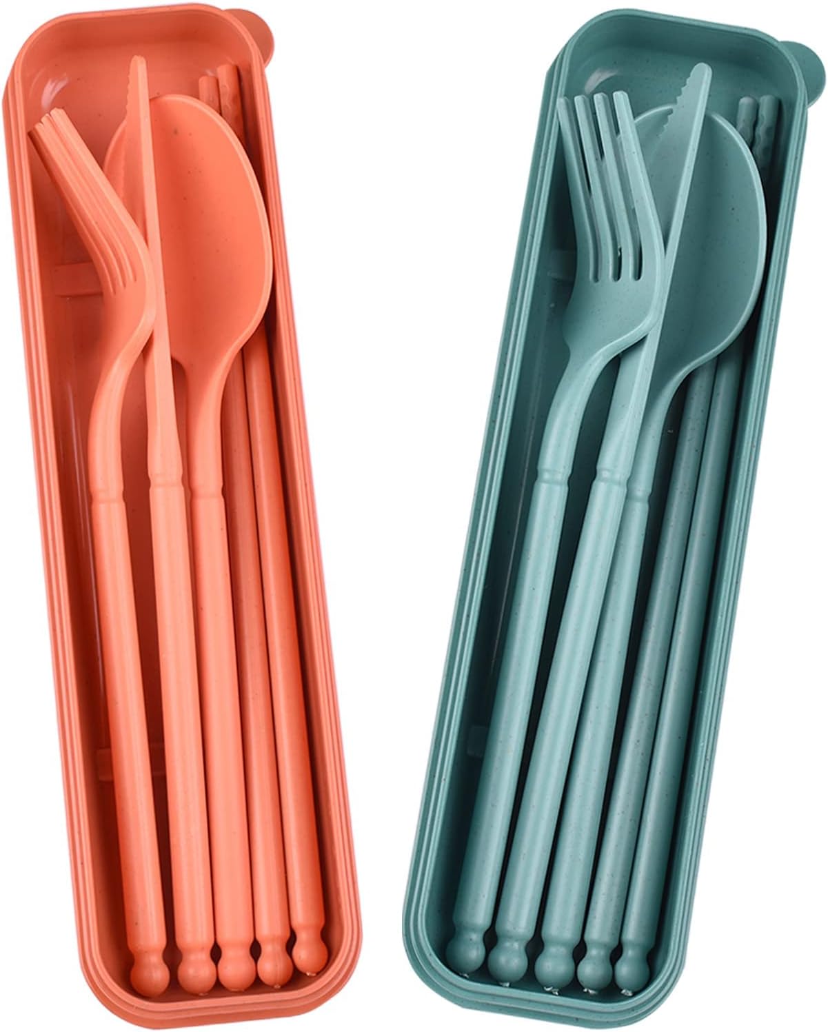 Reusable Travel Utensils Set with Case, 4 Sets Plastic Portable Knife Fork Spoons Tableware for Kids Adults Travel Picnic Camping Utensils