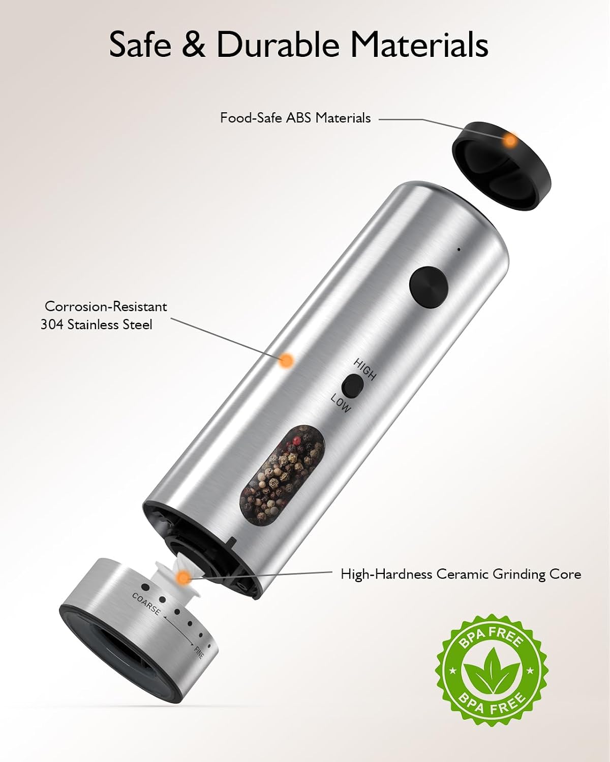 Electric Salt and Pepper Grinder Set, 2 in 1 Dual Bins USB Rechargeable
