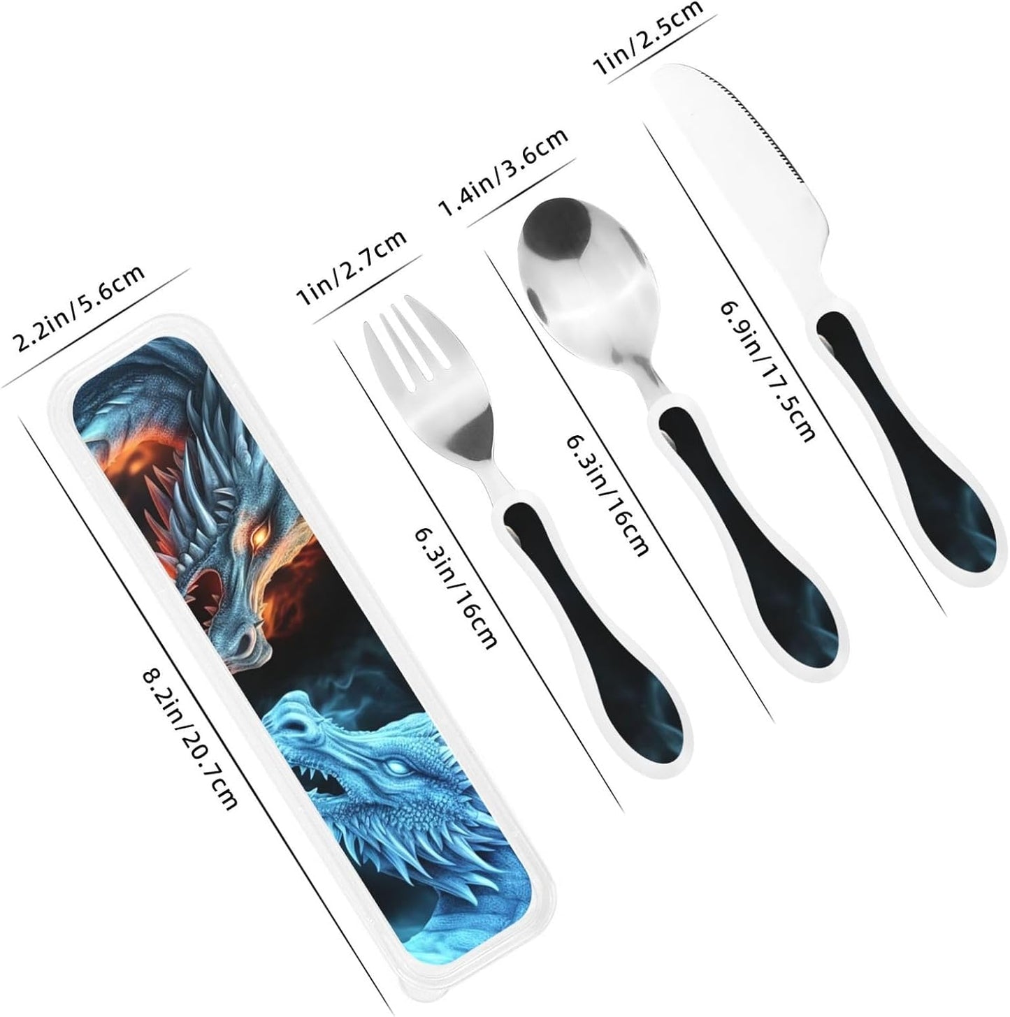 3-Piece Kids Silverware Set With Storage Case, Stainless Steel Reusable Children Safe Knife Spoon Fork Set Black White Stripes Red Rose Flowers Children Flatware Set For Kids Lunch Box
