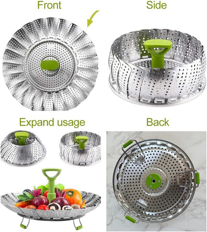 Expandable Steamer Basket, Stainless Steel Folding Steamer Insert