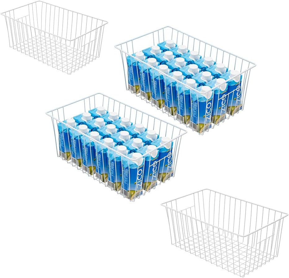 16inch Farmhouse Freezer Wire Baskets Organizer Storage Bins Large Organizer Baskets with Handles for Storage, Office, Kitchen, Pantry, Cabinet, Closets - Set of 6 (White 6)