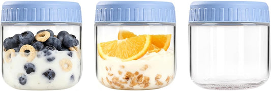 Overnight Oats Containers with Lids, 10oz Wide Mouth Mason Jars with Lids, 9 Pack Glass Jars with Airtight lid for Chia Pudding Yogurt Salad, Meal Prer Oatmeal Jars, Pink